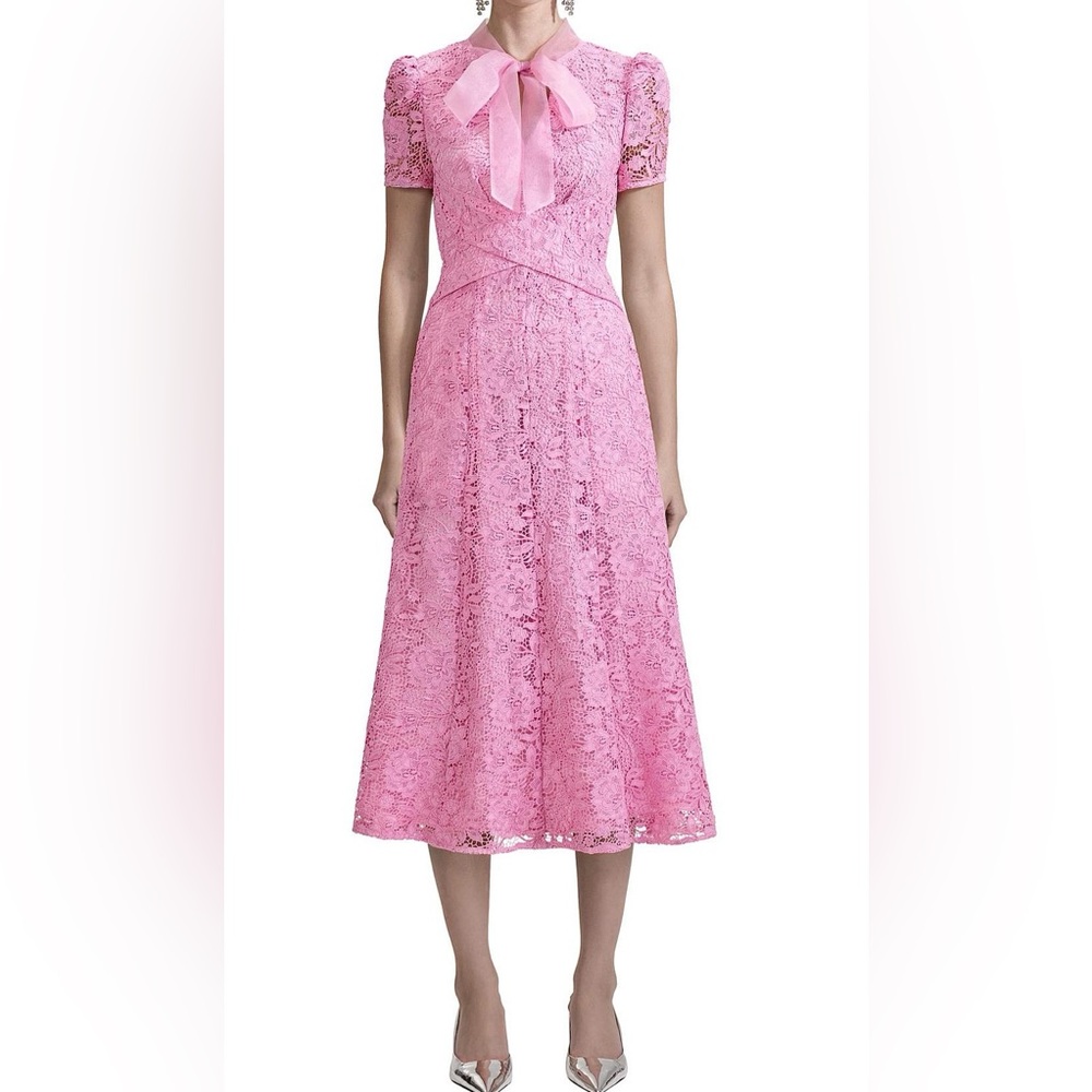 Self Portrait Pink Cord  Lace Crossover  Midi Dress